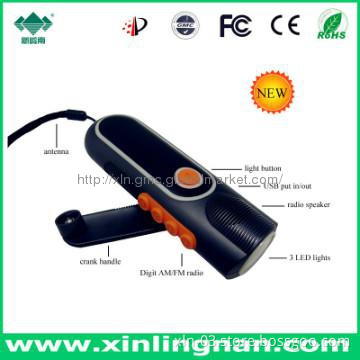 Mini hand crank dynamo flashlight torch light radio charger
